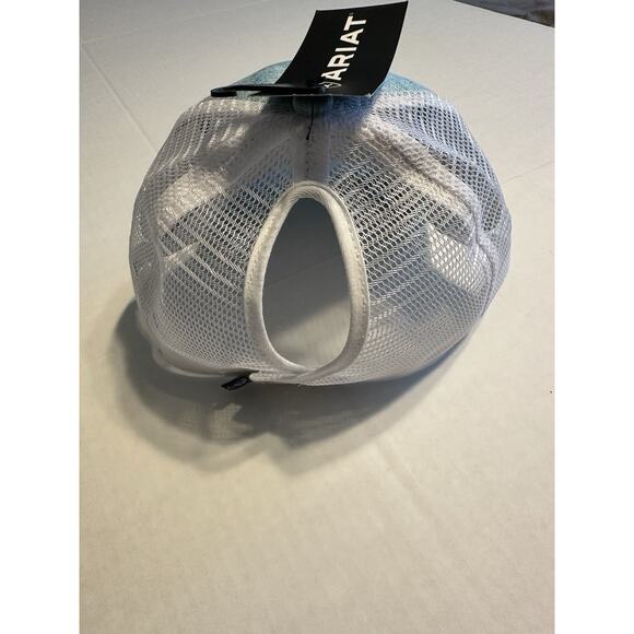 Ariat Hat Ladies Turquoise Logo Leather Patch Ponyflo Cap One Size Ponytail NWT - Picture 10 of 13